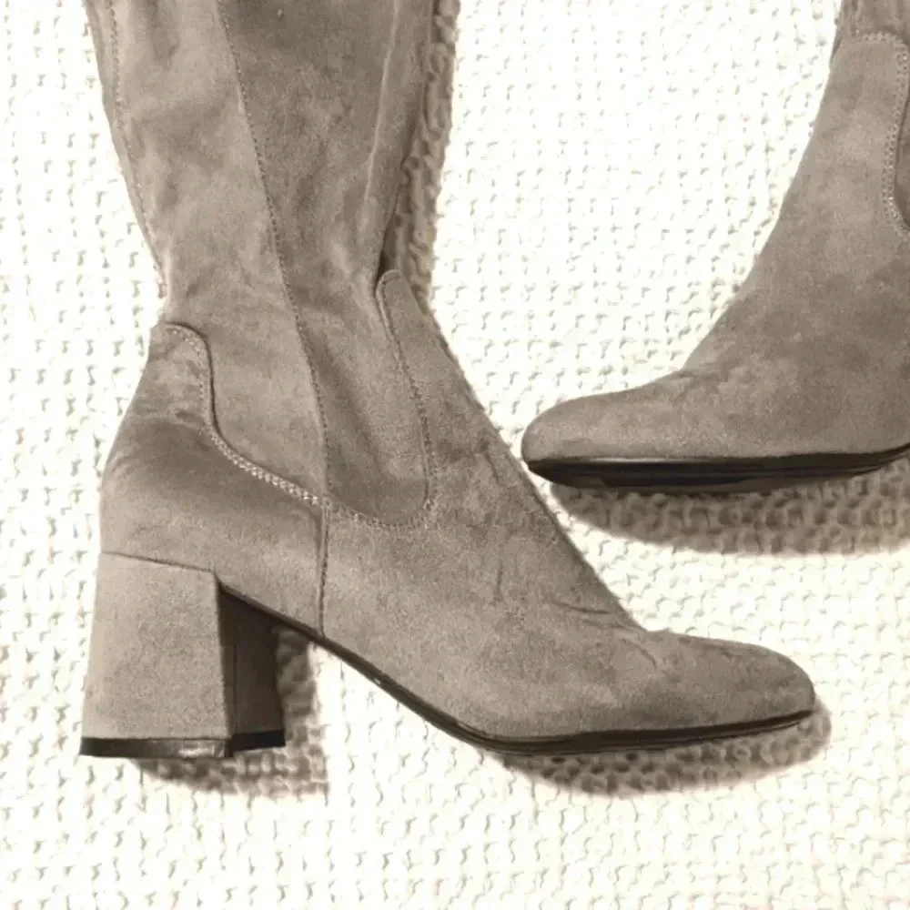 Over the knee gray suede boots